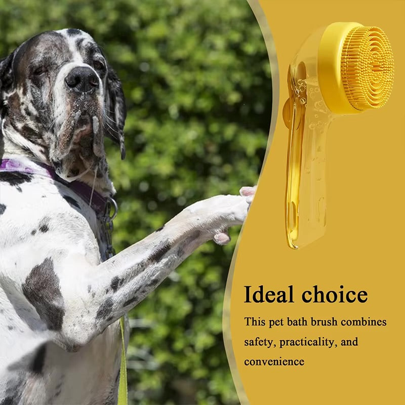 Pet grooming scrubber with shampoo dispenser