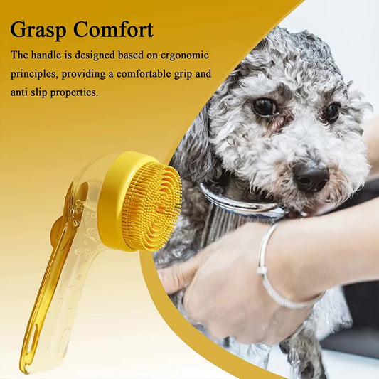 Pet grooming scrubber with shampoo dispenser