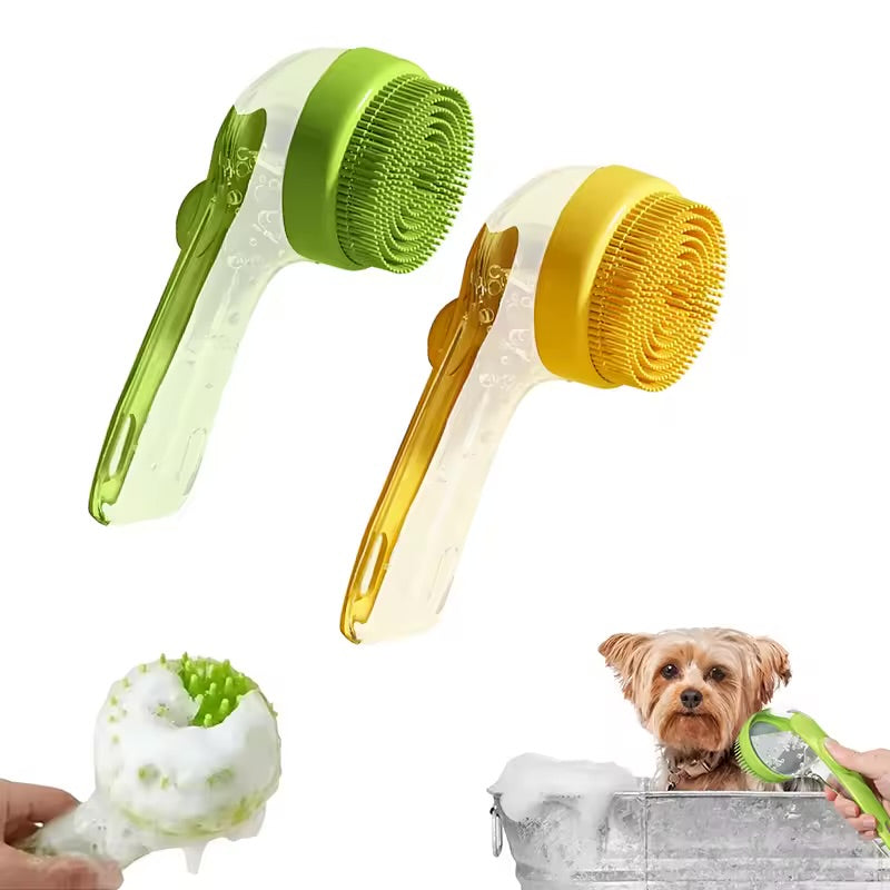 Pet grooming scrubber with shampoo dispenser