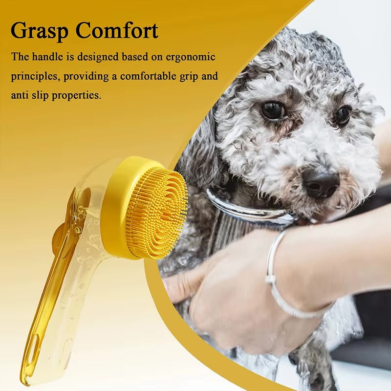 Pet grooming scrubber with shampoo dispenser